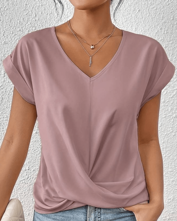 Women's V-Neck Twist Front Short Sleeve Top – Zalumo
