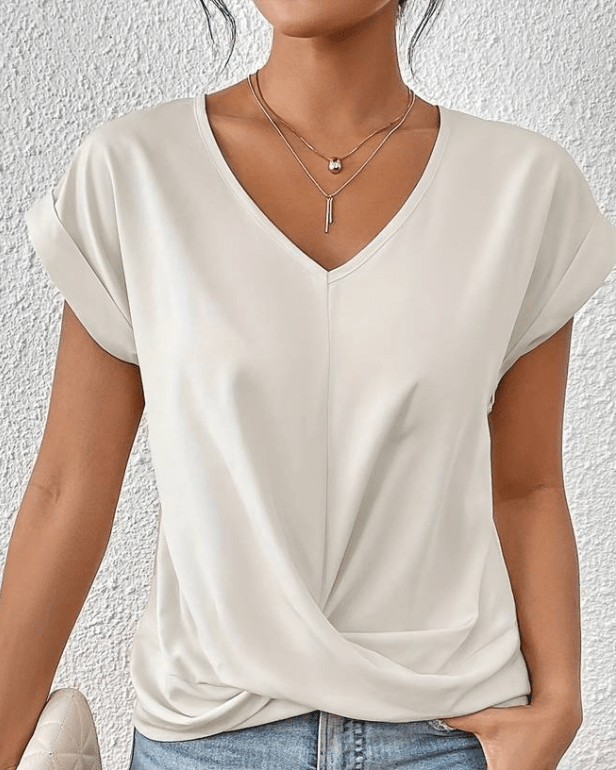 Women's V-Neck Twist Front Short Sleeve Top – Zalumo