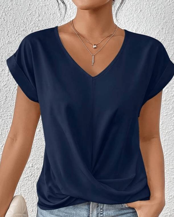 Women's V-Neck Twist Front Short Sleeve Top – Zalumo
