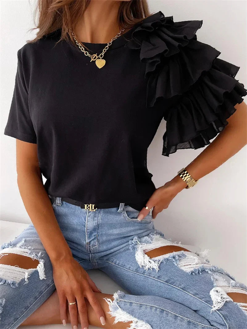 Chic Top with Bold Ruffle Sleeves – Zalumo