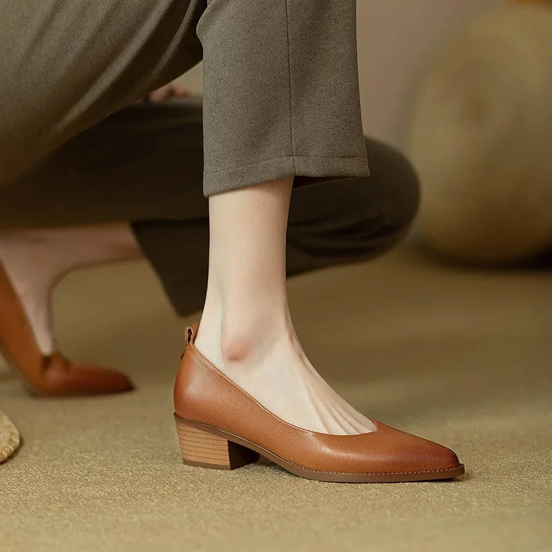Women's Block Heel Pumps Pointed Toe Slip On Work Shoes – Zalumo