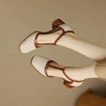 Women's T-Strap Block Heel Shoes Square Toe Mid Heel Pumps – Zalumo