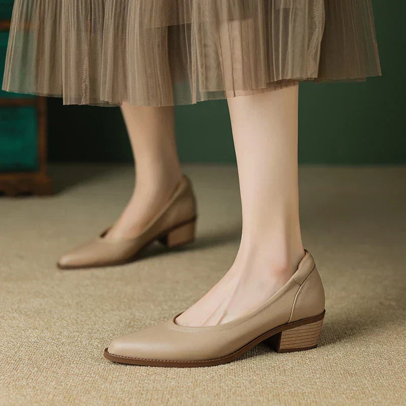 Women's Pointed Toe Block Heel Pumps Slip On Mid Heel Shoes – Zalumo