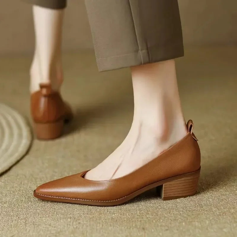 Women's Block Heel Pumps Pointed Toe Slip On Work Shoes – Zalumo