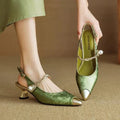 Women's Pearl Strap Slingback Kitten Heels Pointed Toe Pumps – Zalumo