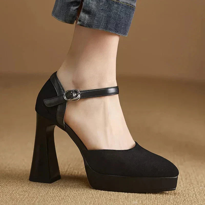 Women's Platform Block Heel Pumps Ankle Strap High Heels – Zalumo