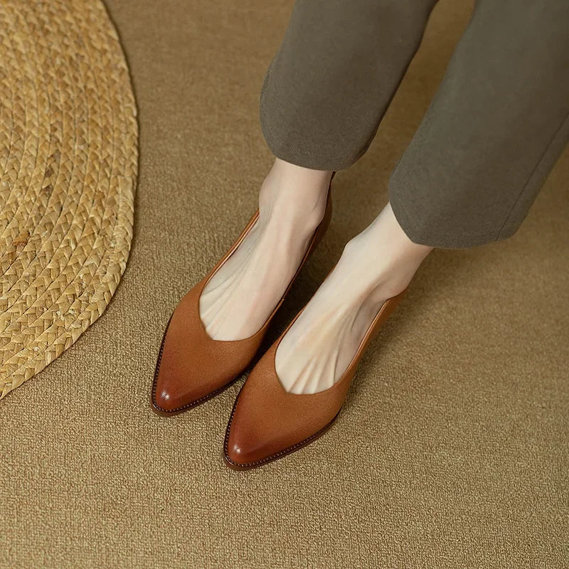 Women's Block Heel Pumps Pointed Toe Slip On Work Shoes – Zalumo
