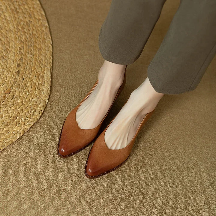 Women's Block Heel Pumps Pointed Toe Slip On Work Shoes – Zalumo