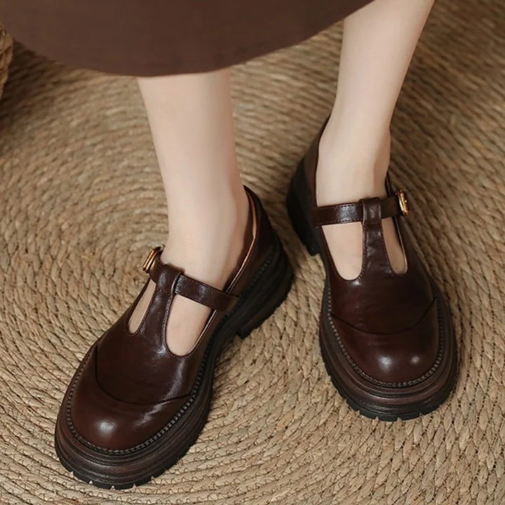 Women's T-Bar Mary Jane Shoes Round Toe Brogue Low Heel – Zalumo