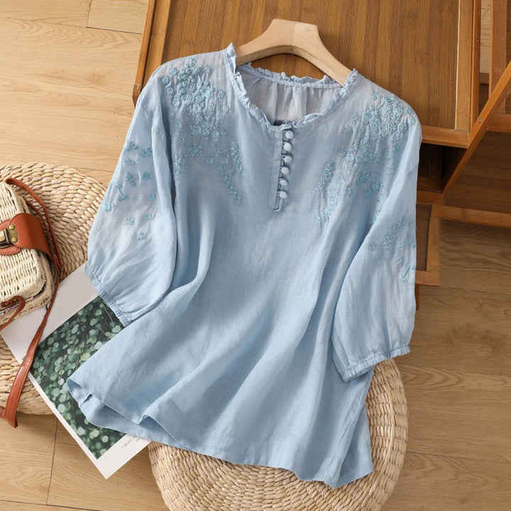 Floral Button-Front Blouse – Zalumo