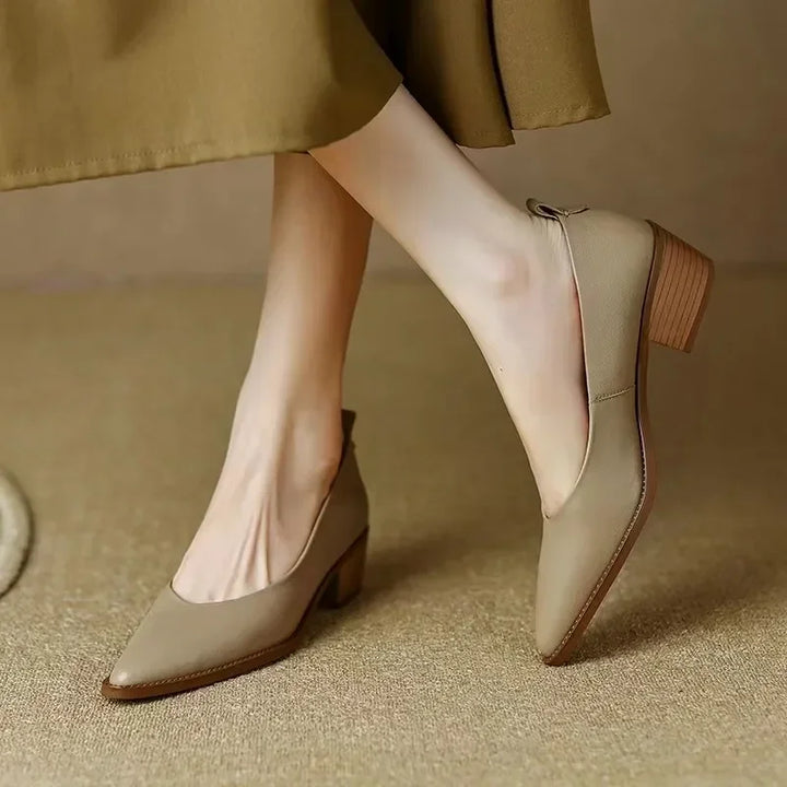 Women's Block Heel Pumps Pointed Toe Slip On Work Shoes – Zalumo