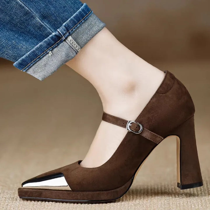 Women's Mary Jane High Heel Pumps Cap Toe Block Heel Strap – Zalumo