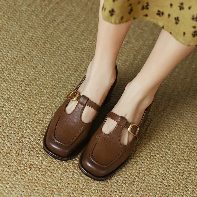 Women's T-Strap Mary Jane Shoes Square Toe Low Block Heel – Zalumo