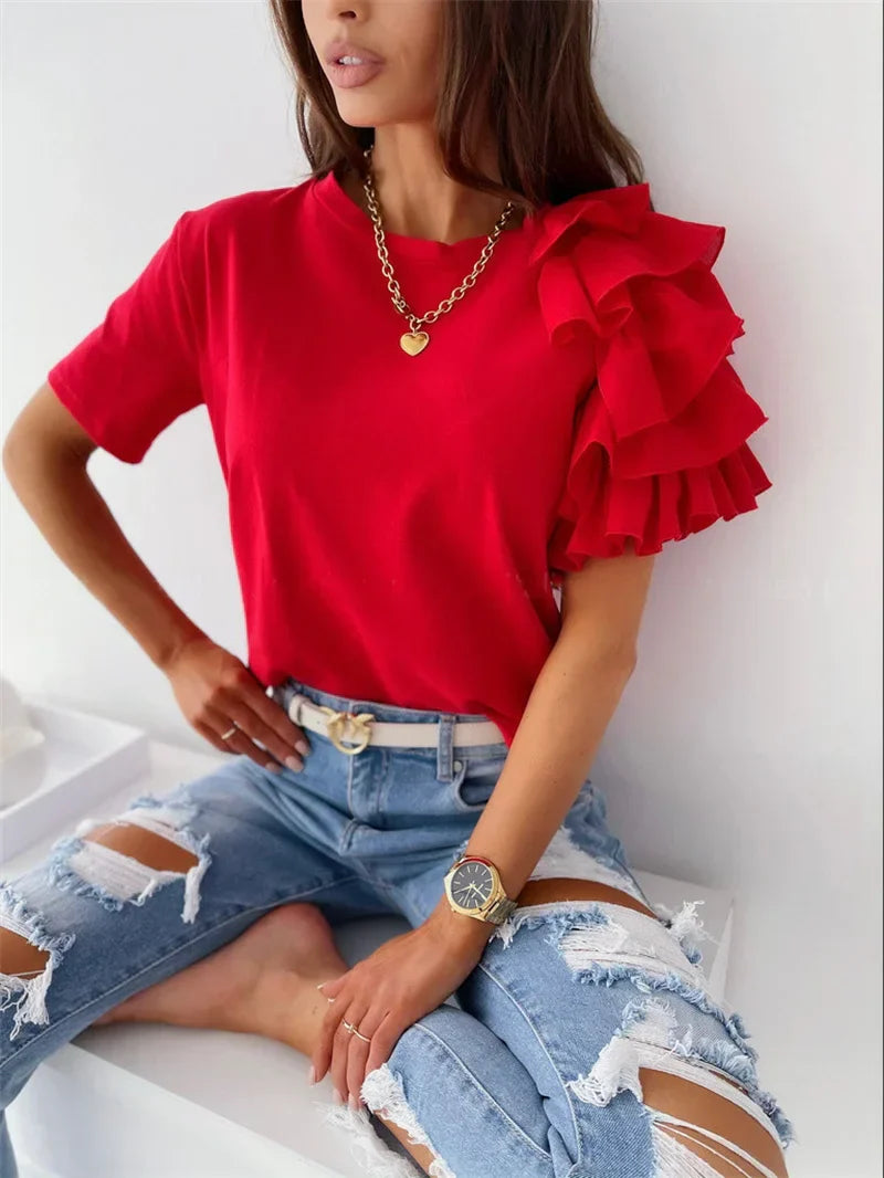 Chic Top with Bold Ruffle Sleeves – Zalumo