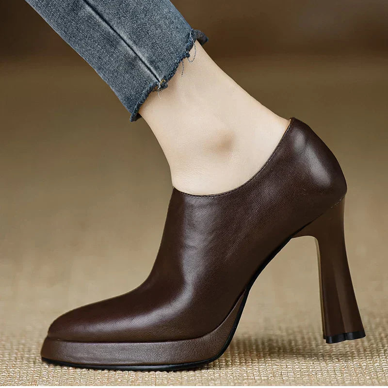 Women's High Heel Pumps Platform Block Heel Side Zipper – Zalumo