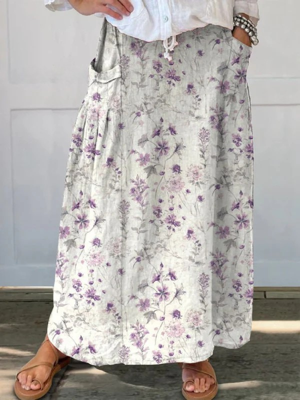 Vintage Floral Art Elastic waistband Pocket Skirt – Zalumo