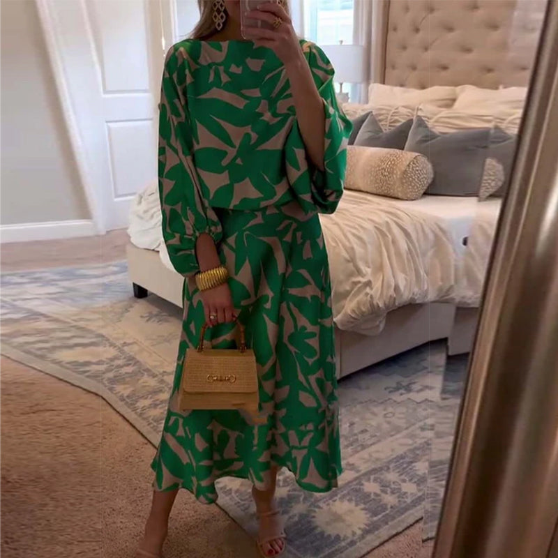 Two-Piece Printed Set with Lantern Sleeves – Zalumo