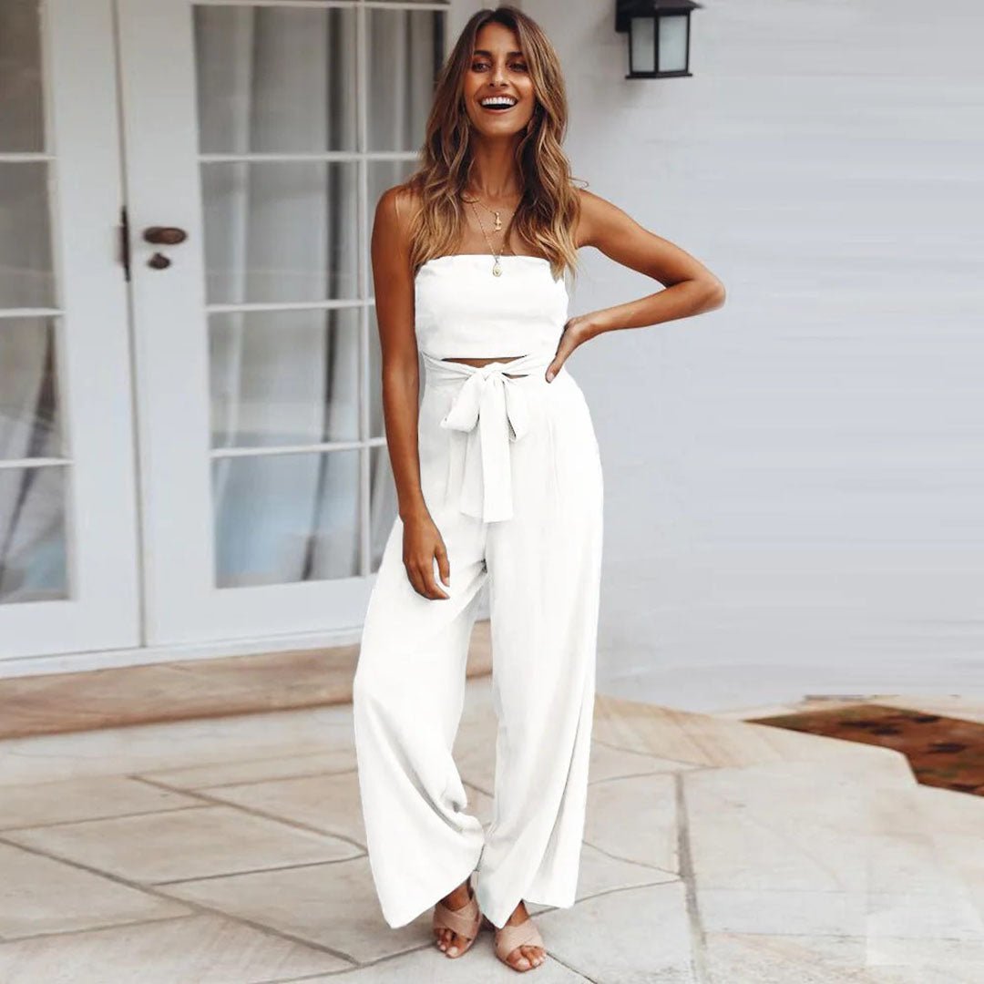 Women's Strapless Tie Waist Wide Leg Jumpsuit – Zalumo