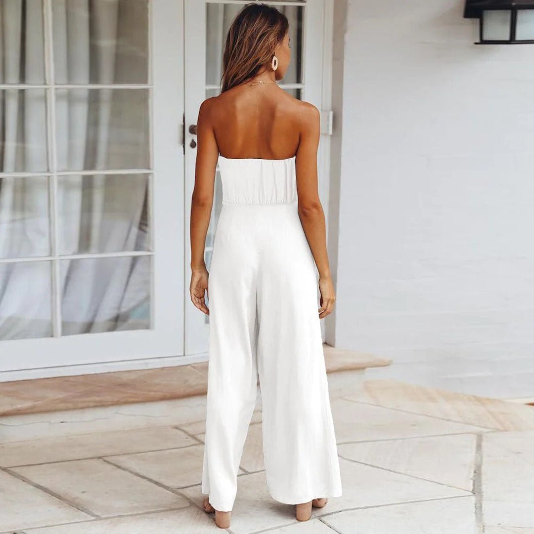 Women's Strapless Tie Waist Wide Leg Jumpsuit – Zalumo