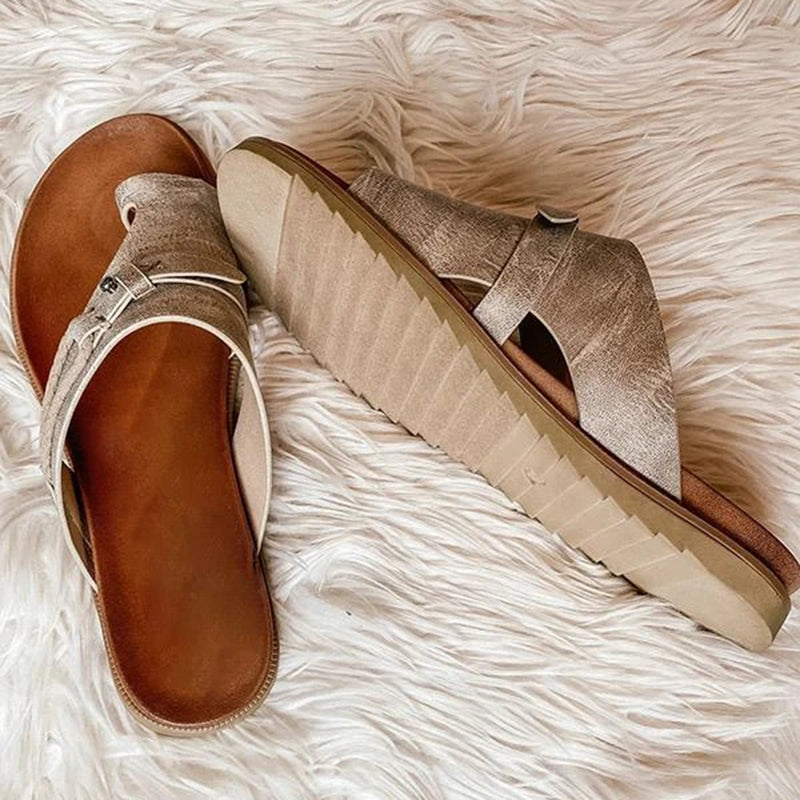 Women's Flat Toe Ring Sandals Slip-On Boho Summer Slides – Zalumo