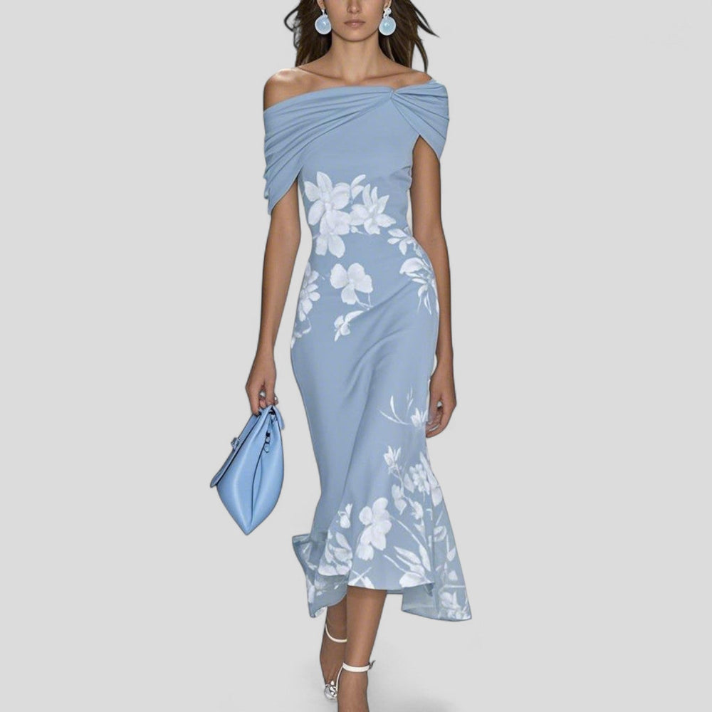 Women's Floral Off-Shoulder Ruffle Hem Midi Dress – Zalumo