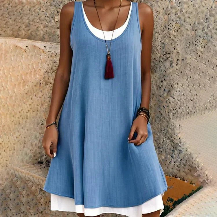 Women's Sleeveless Scoop Neck Layered Mini Dress – Zalumo