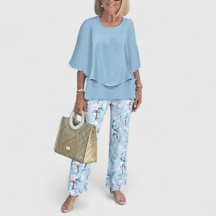 Women's Casual Floral Print Top and Wide-Leg Pants Set – Zalumo