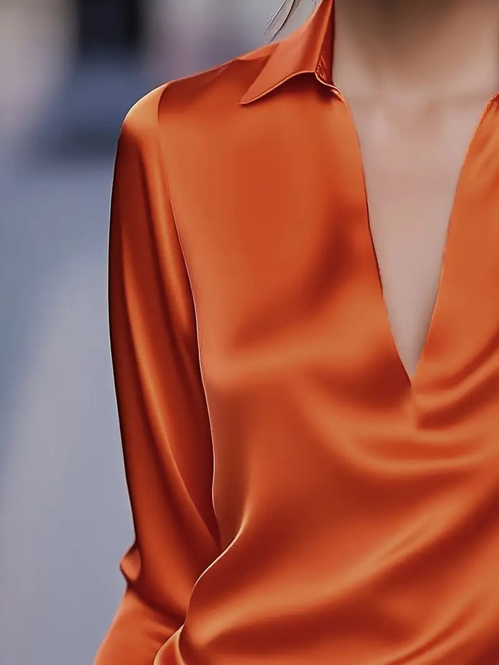 Premium V-Neck Satin Blouse – Zalumo