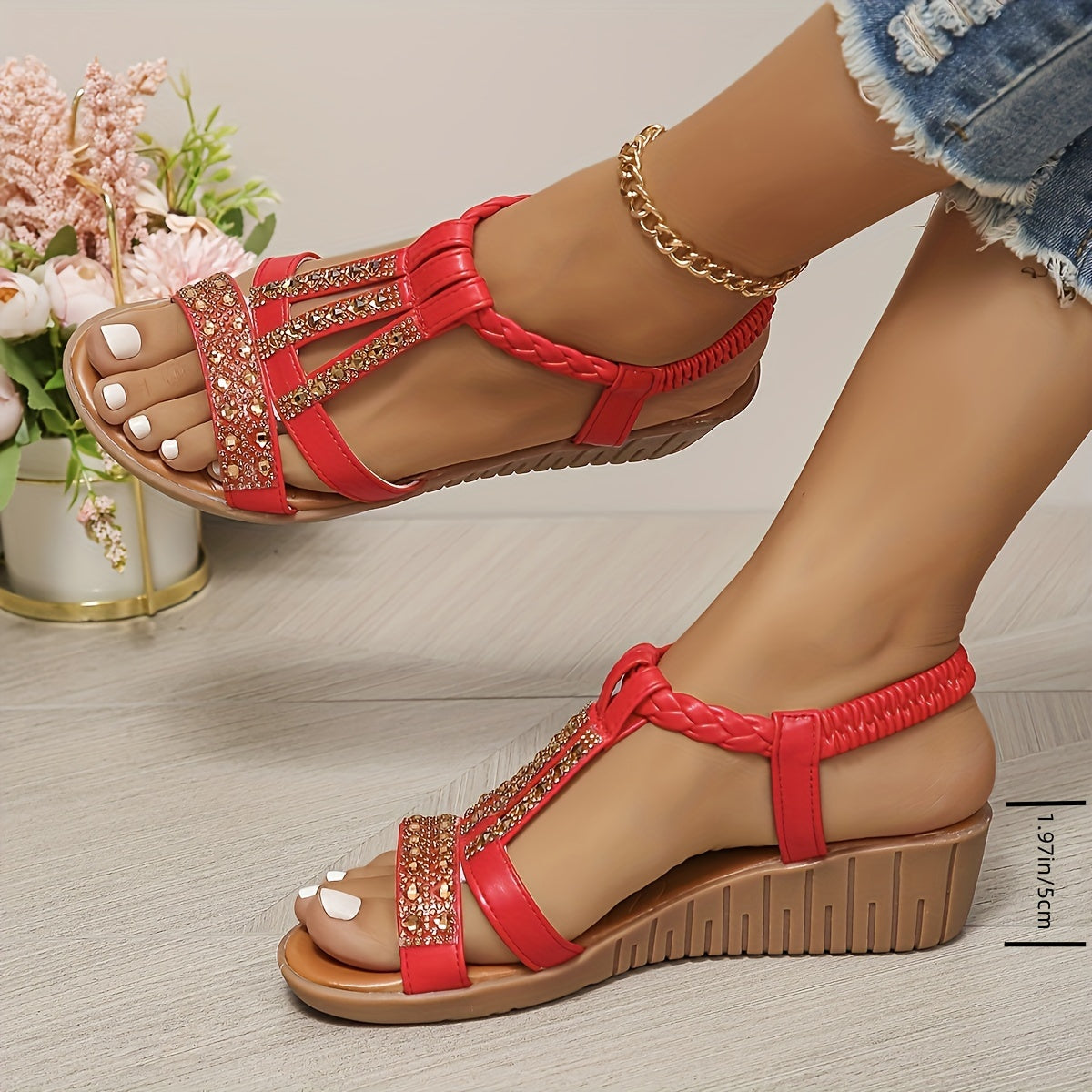 Women's Rhinestone Woven Sandals – Zalumo