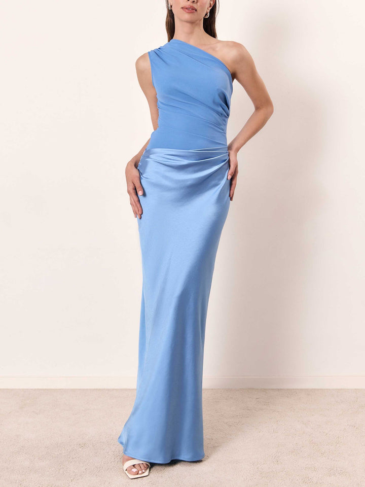 Elegant One Shoulder Neck Pleated Party Maxi Dress – Zalumo