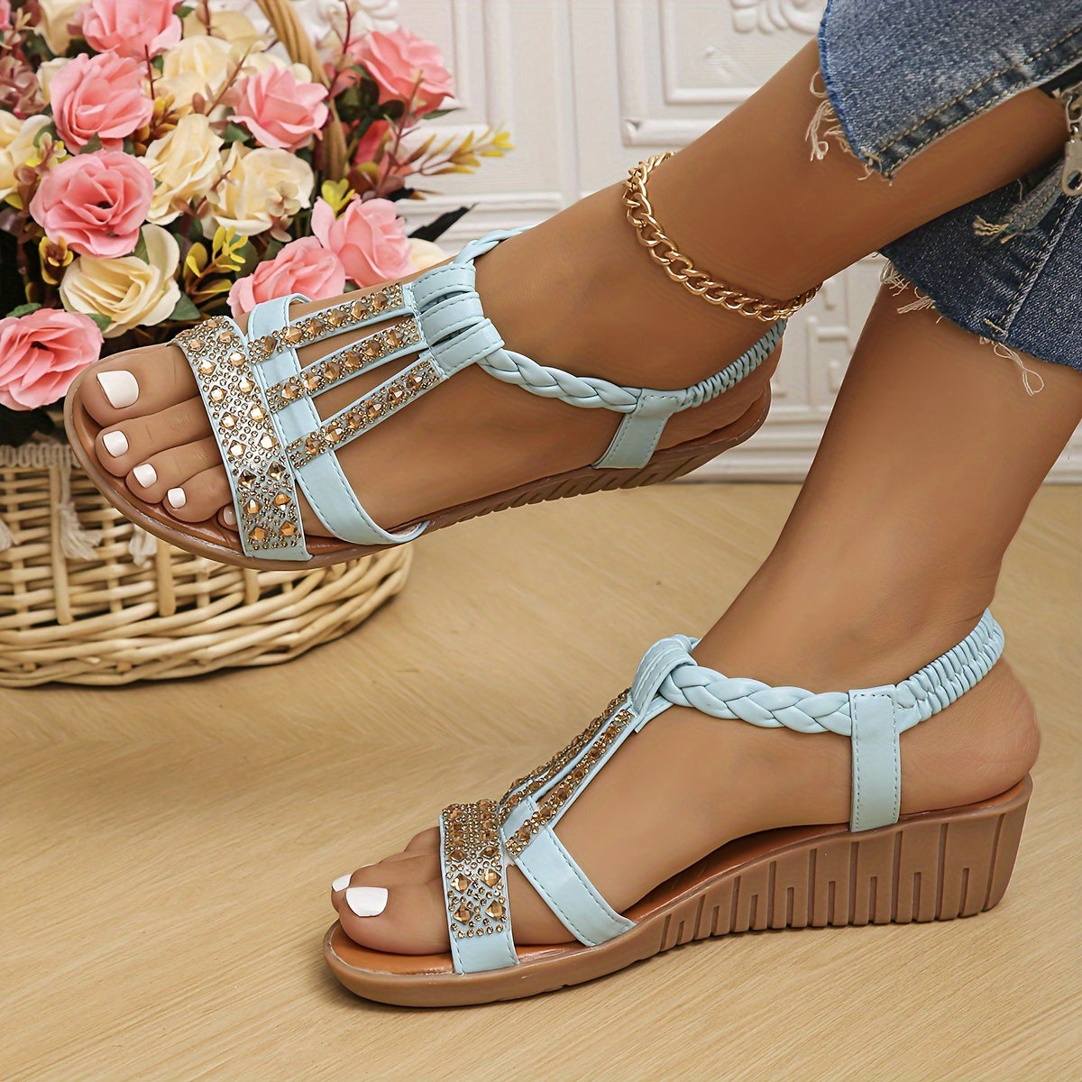 Women's Rhinestone Woven Sandals – Zalumo