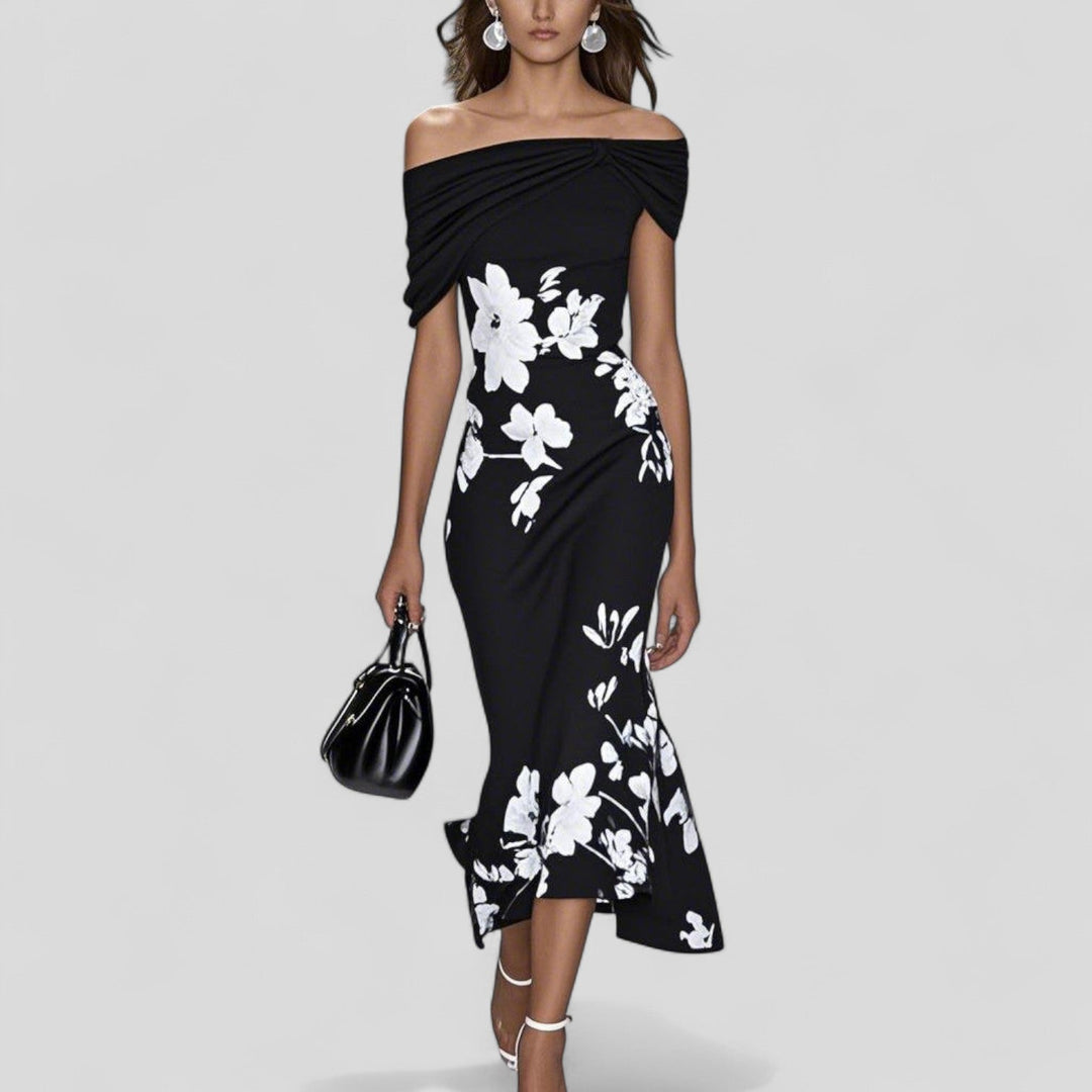 Women's Floral Off-Shoulder Ruffle Hem Midi Dress – Zalumo
