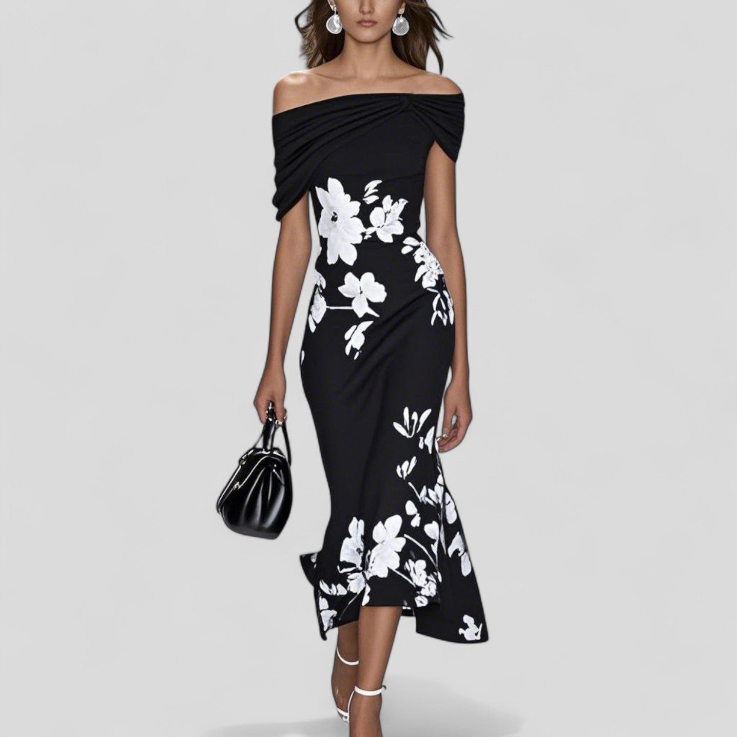 Women's Floral Off-Shoulder Ruffle Hem Midi Dress – Zalumo