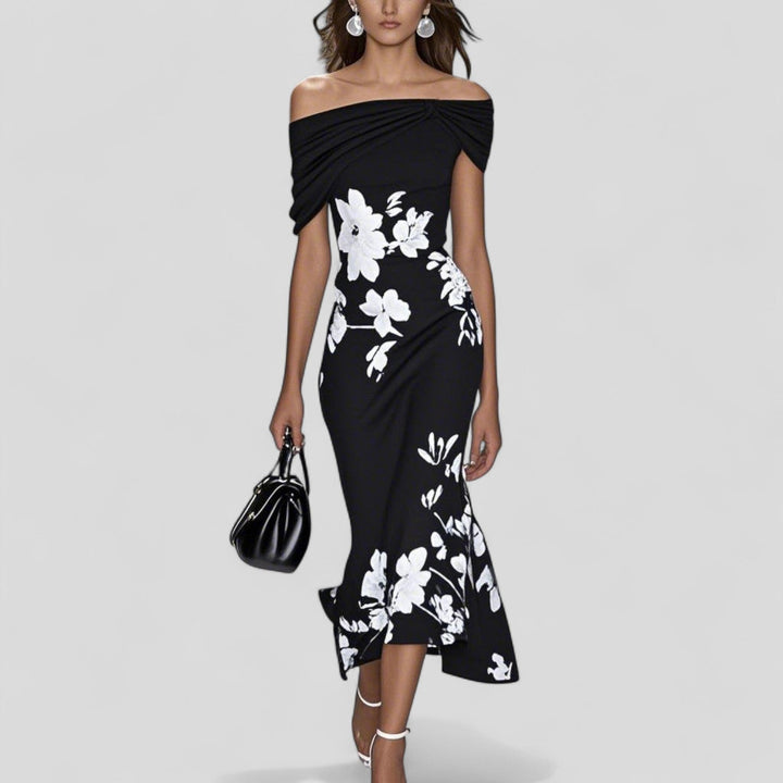 Women's Floral Off-Shoulder Ruffle Hem Midi Dress – Zalumo
