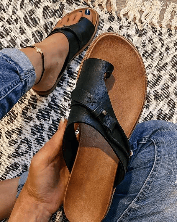 Women's Flat Toe Ring Sandals Slip-On Boho Summer Slides – Zalumo