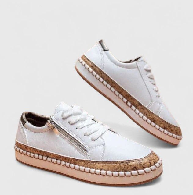Women's Floral Print Platform Lace-Up Sneakers with Cork Sole – Zalumo