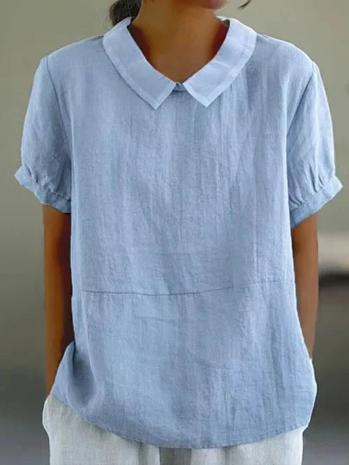 Women's Peter Pan Collar Short Sleeve Casual Top – Zalumo