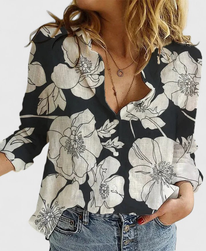 Women's Linen Button Down Shirt with Lapel Collar – Zalumo