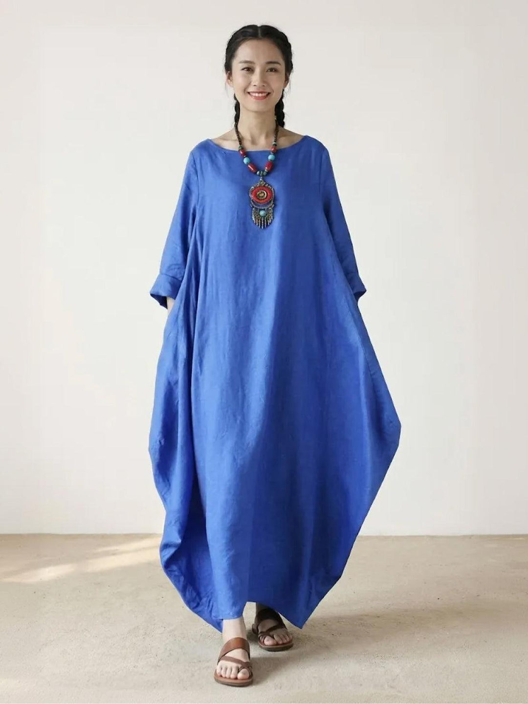 Women's Oversized Boho Maxi Dress with 3/4 Sleeves – Zalumo