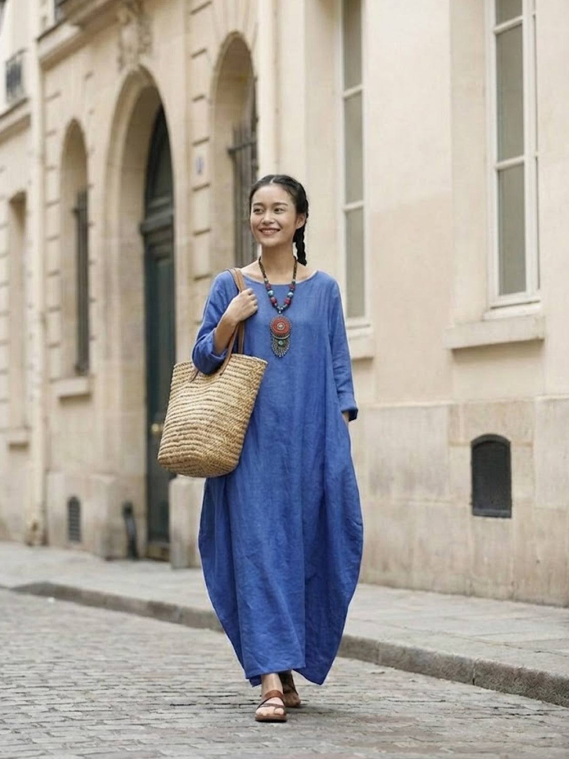 Women's Oversized Boho Maxi Dress with 3/4 Sleeves – Zalumo