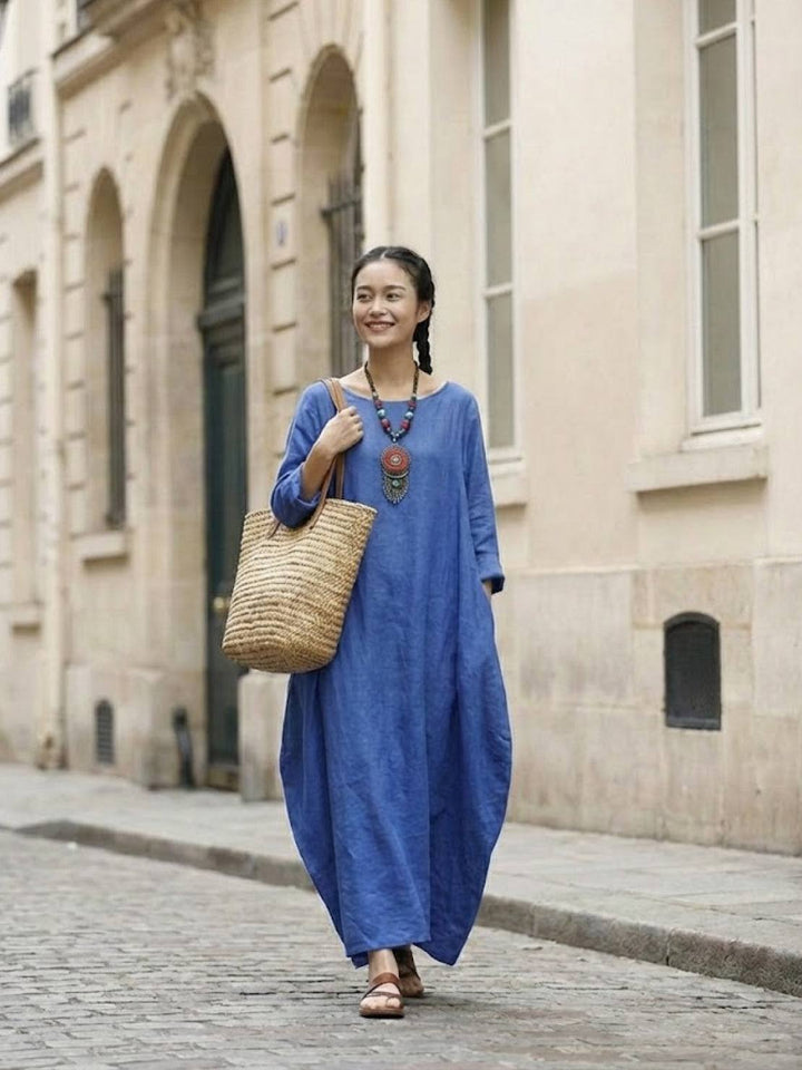 Women's Oversized Boho Maxi Dress with 3/4 Sleeves – Zalumo