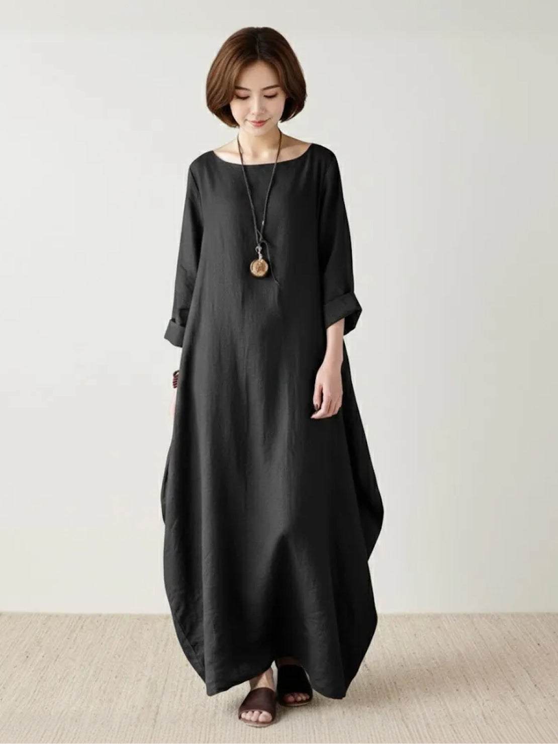 Women's Oversized Boho Maxi Dress with 3/4 Sleeves – Zalumo
