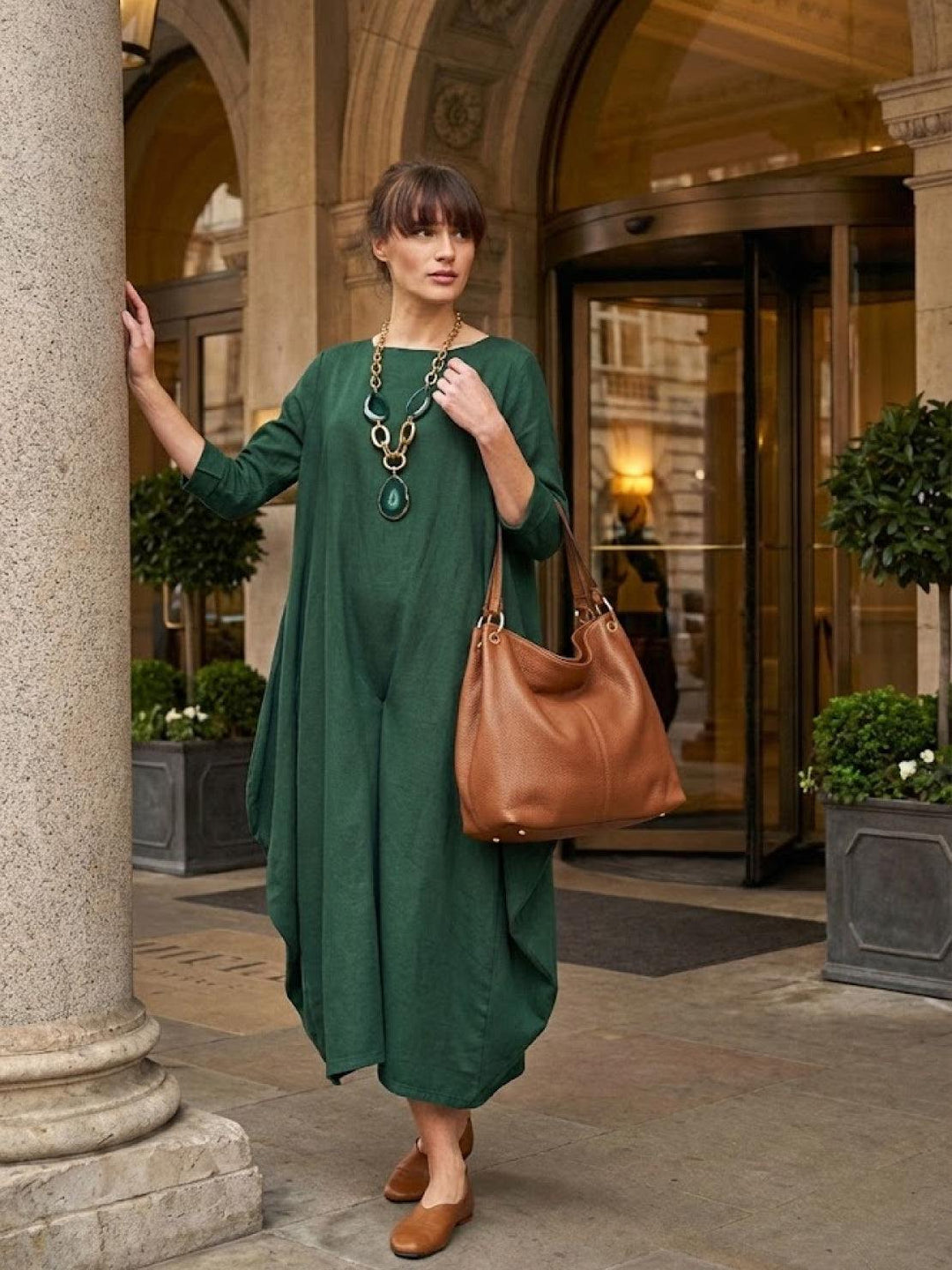 Women's Oversized Boho Maxi Dress with 3/4 Sleeves – Zalumo