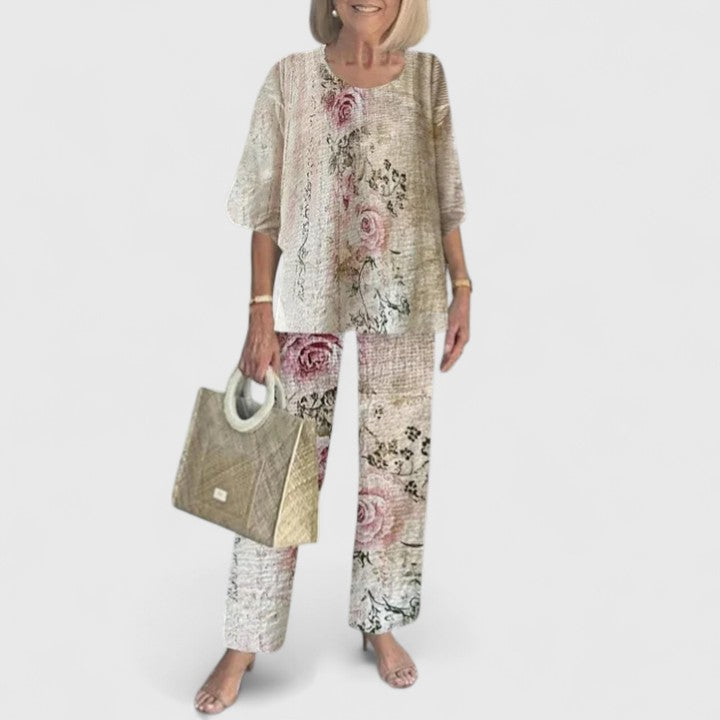 Women's Casual Floral Print Top and Wide-Leg Pants Set – Zalumo