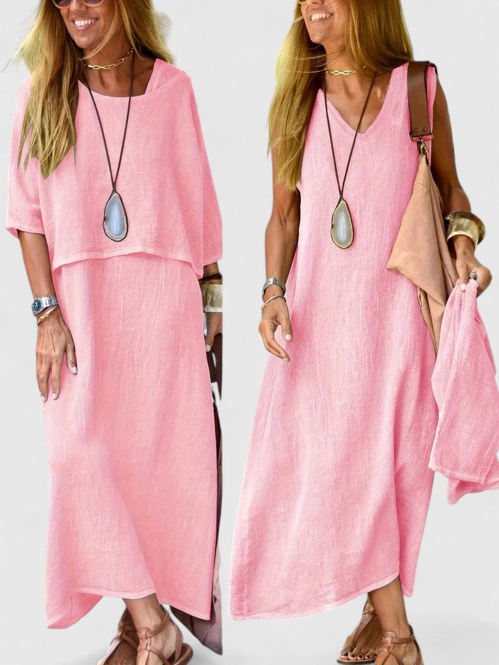Women's Two-Piece Set Maxi Dress & Short Sleeve Top – Zalumo