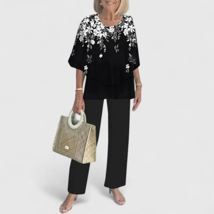 Women's Casual Floral Print Top and Wide-Leg Pants Set – Zalumo