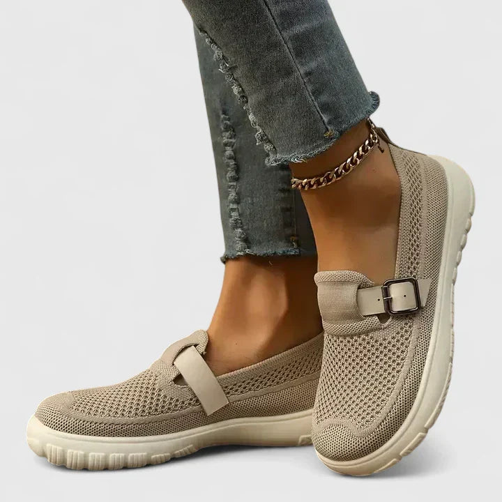 Women's Mesh Slip-On Sneakers with Buckle Strap Detail – Zalumo