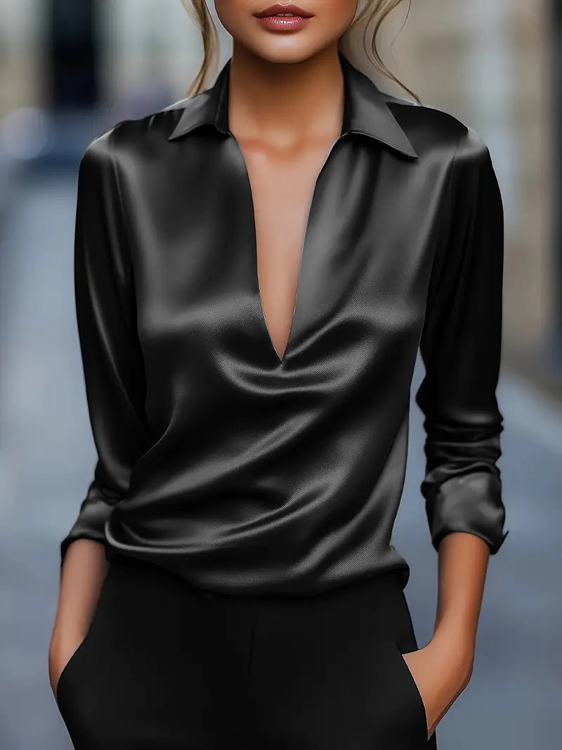 Premium V-Neck Satin Blouse – Zalumo