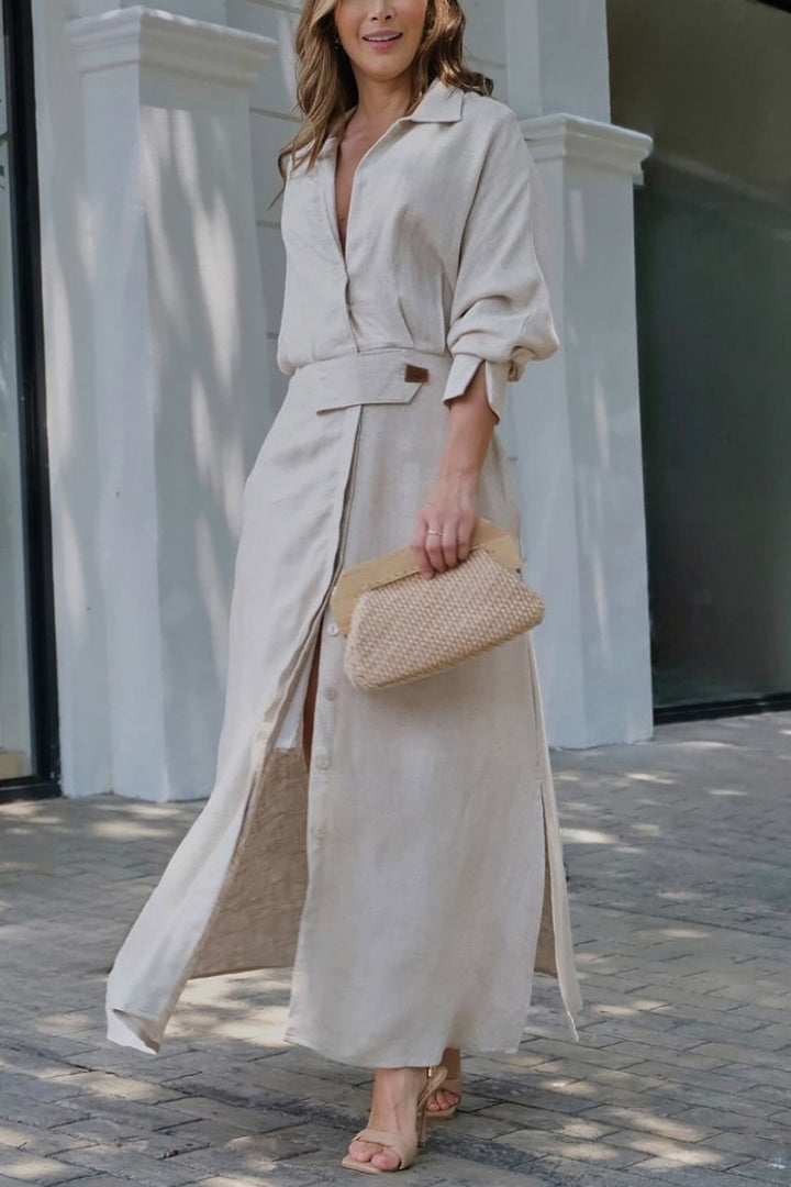 Women's Collared Belted Maxi Dress – Zalumo
