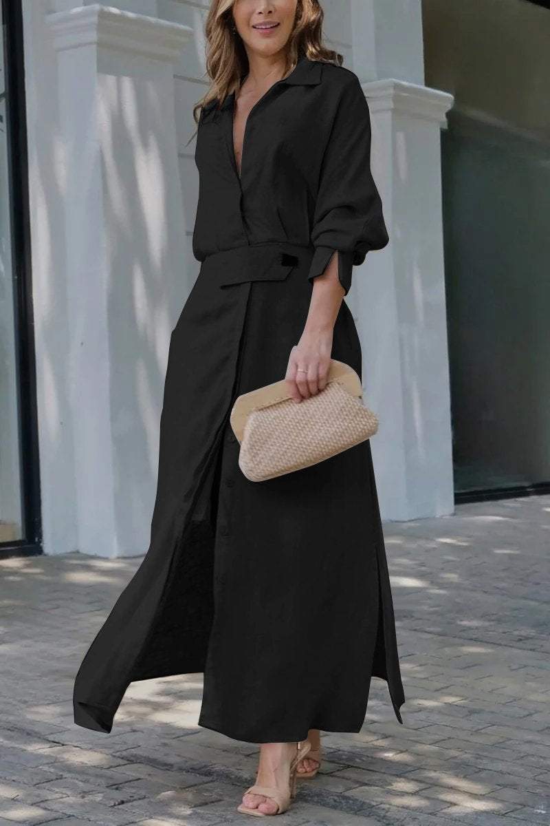 Women's Collared Belted Maxi Dress – Zalumo
